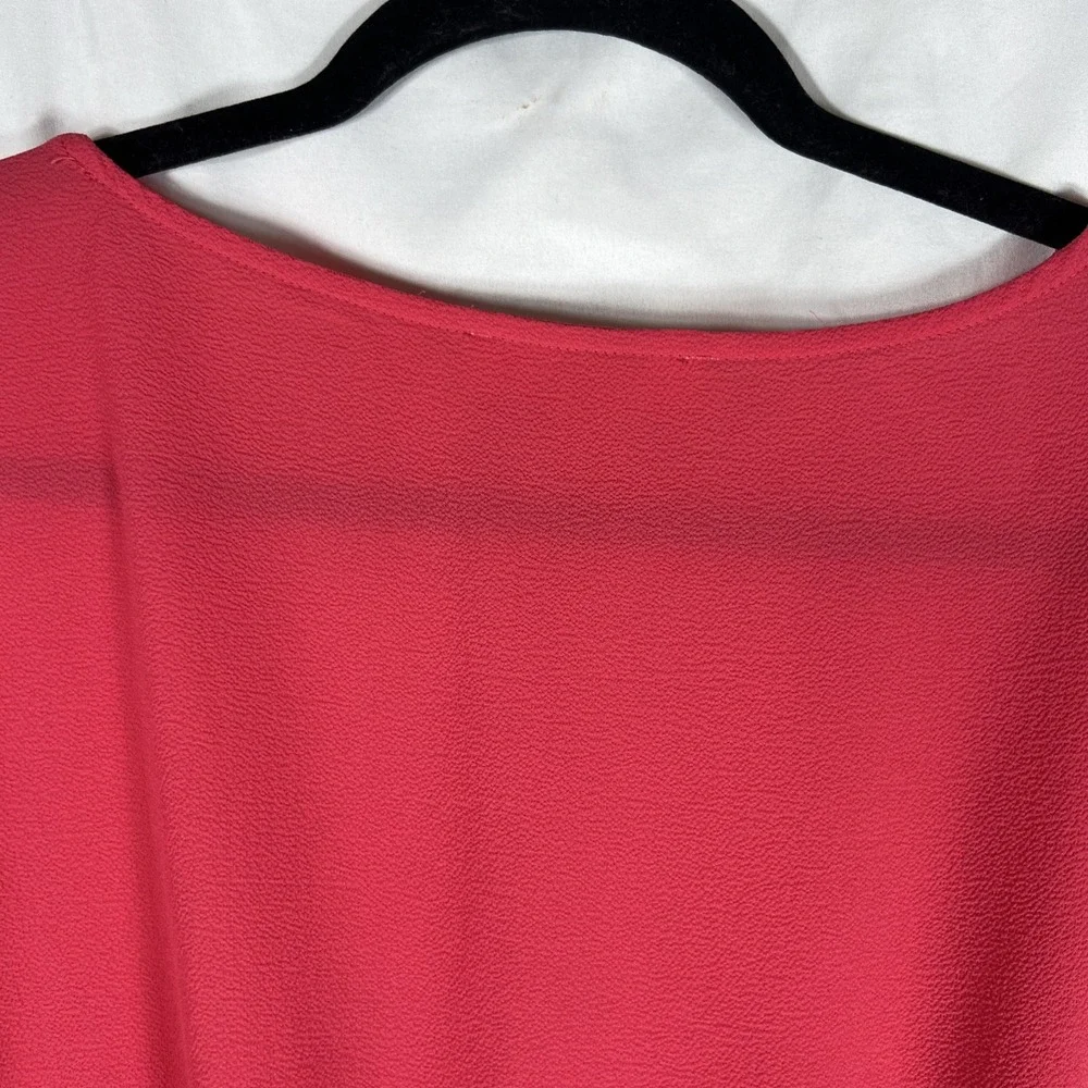 Michael Kors‎ Top Women's Med Rose Scoop Neck Roll Tab Sleeve Sheer Blouse
